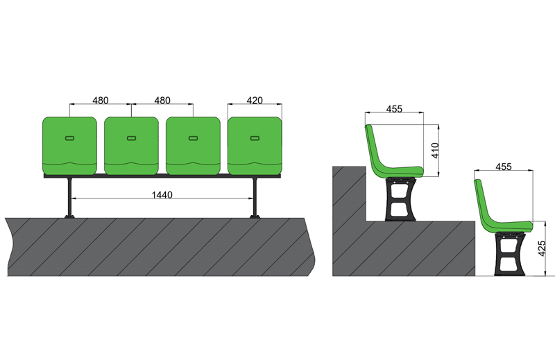 中空吹塑立裝高靠背座固定看臺座椅